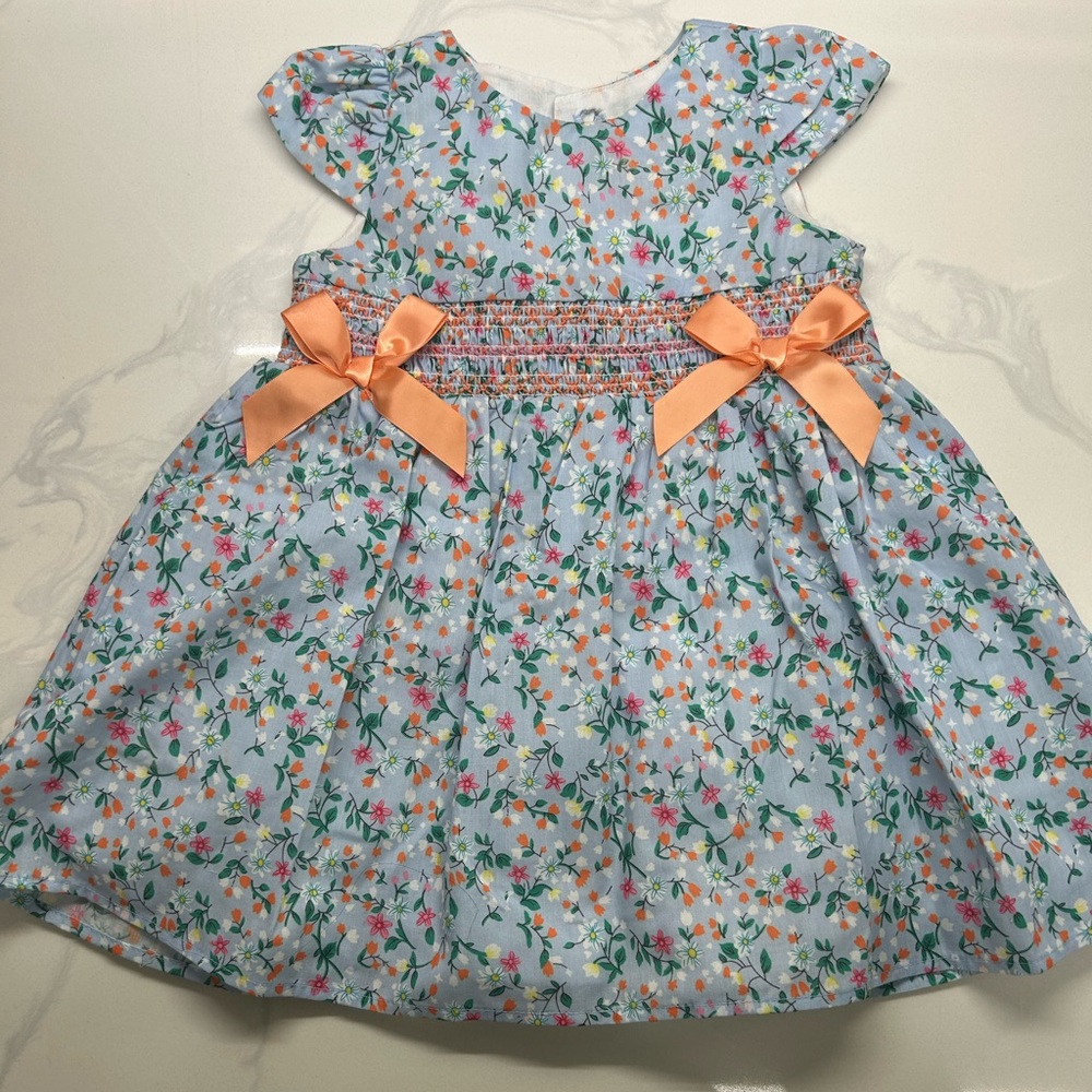 Rare Editions Floral Dress with Orange Bows